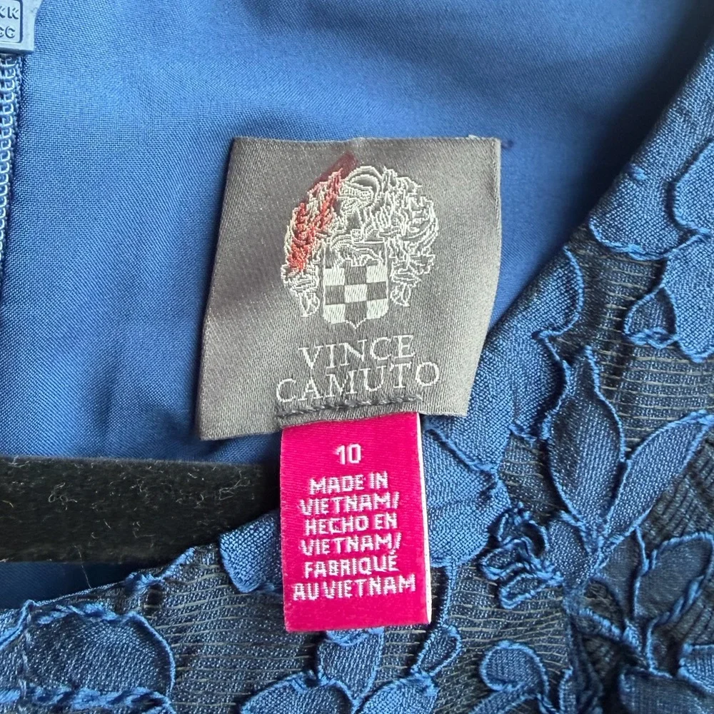 🆕✨ Vince Camuto Blue Floral Jacquard Dress Size 10 A-Line Elegant Occasion Chic - Picture 13 of 16